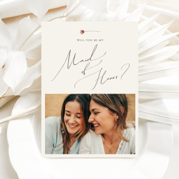 colorful wildflower beige photo maid of honor invitations