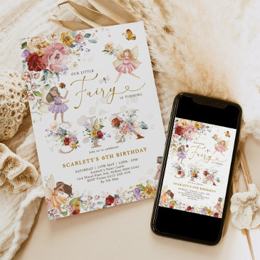 colorful wildflower fairy princess 6th birthday invitation
