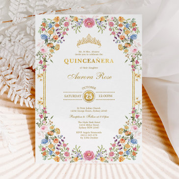colorful wildflower floral garden quinceanera invitation
