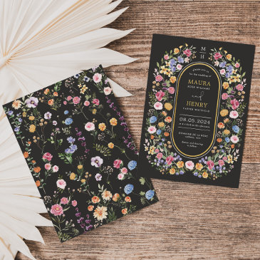 colorful wildflower meadow chalkboard wedding invitation