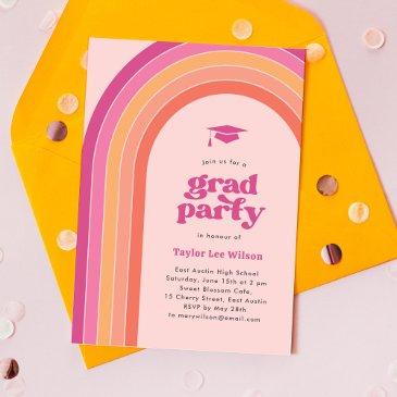 colourful bright pink and orange graduation party invitation