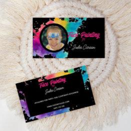Small Colourful Photo Face Painter Black Background Business Invitations Front View