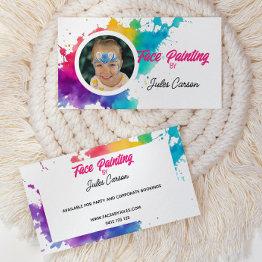 Small Colourful Photo Face Painter Business Invitations Front View