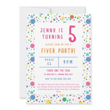 colourful pokadot fiver party birthday invitation