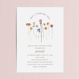 Small Colourful Wildflower Tenth Birthday Party Invitation Front View