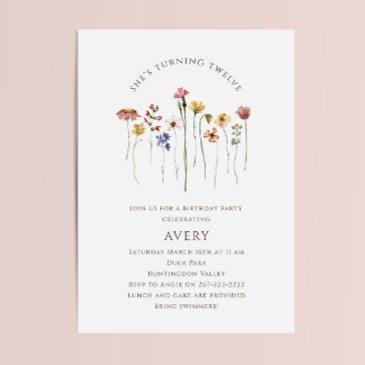 colourful wildflower twelfth birthday party invitation
