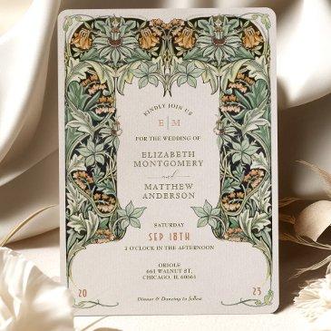 columbine morris victorian vintage wedding invitation