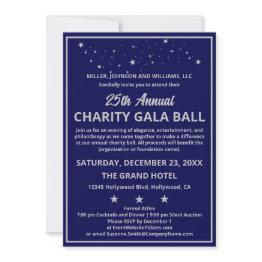 Small Company Charity Gala Ball Elegant Blue Silver Invitation Front View