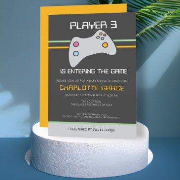 computer video game player has entered baby shower invitation