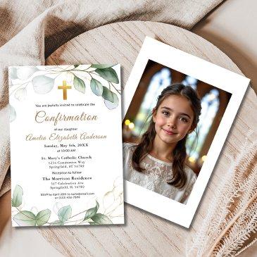 confirmation eucalyptus greenery gold photo invitation