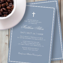 Small Confirmation For Him | Elegant Classic Cross Invitation Front View