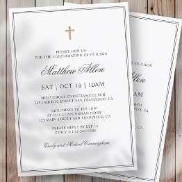 Small Confirmation For Him | Elegant Classic Cross Invitation Front View