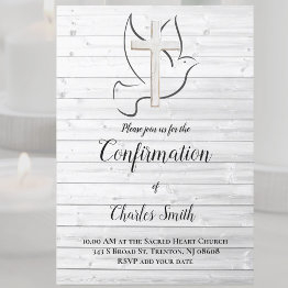 Small Confirmation Holy Spirit | White Wood Invitation Front View