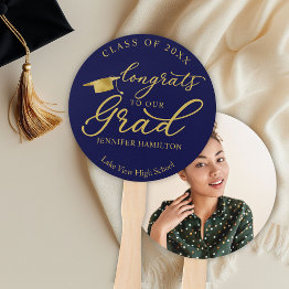 Small Congrats To Our Grad Simple 1 Photo Graduation Hand Fan Front View