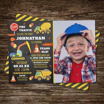 construction 3rd birthday photo invitation