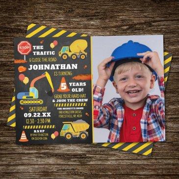 construction 5th birthday photo invitation