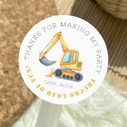Small Construction Birthday Dump Truck Thank You Classic Round Sticker Front View