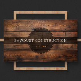 Small Construction Carpenter Wooden Dark Rustic Timber Business Invitations Front View