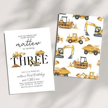 construction dump truck party boy 3rd birthday invitation