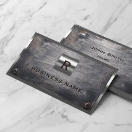 Small Construction Grunge Steel Monogram Metal Framed Business Invitations Front View