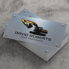 Small Construction Heavy Equipment Operator Blue Metal Business Invitations Front View