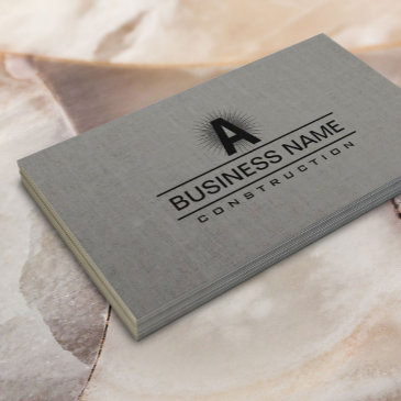 construction modern monogram classy gray linen business invitations