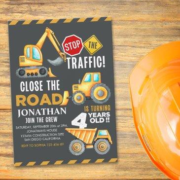 construction party for 4th birthday boy invitation
