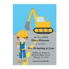 Small Construction Truck Invitation Front View