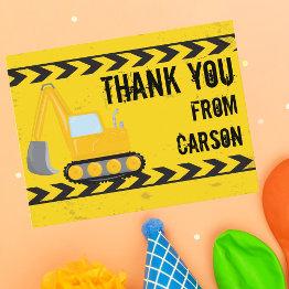 Small Construction Vehicle Boys Birthday Kids Thank You Postinvitations Front View