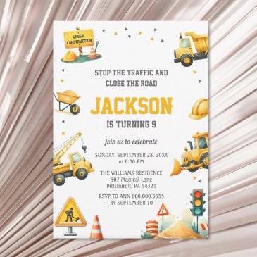 construction vehicles dump truck excavator bulldoz invitation