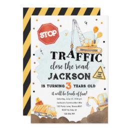 Small Construction Yellow Dump Truck Boy Birthday Invita Invitation Front View