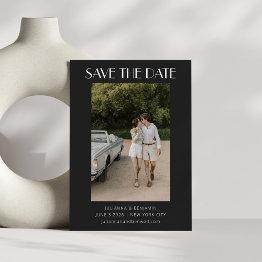 Small Contemporary Retro Art Deco Photo Wedding Black Save The Date Front View