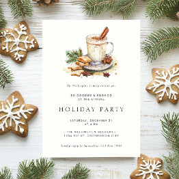 Small Cookies Eggnog Cocoa Modern Holiday Party Invitation Front View