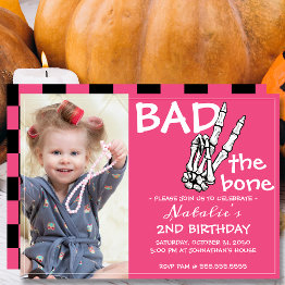 Small Cool Bad Two The Bone Halloween 2nd Birthday Party Invitation Front View