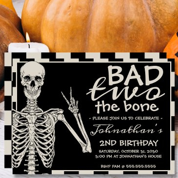 cool bad two the bone halloween 2nd birthday party invitation