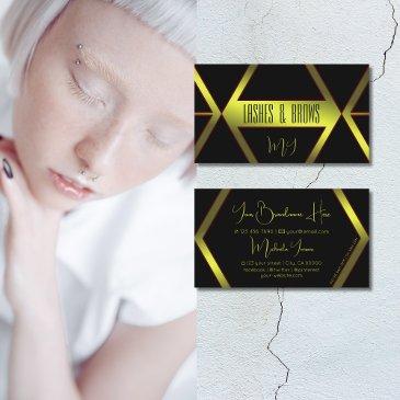 cool black geometric yellow shimmer with monogram business invitations