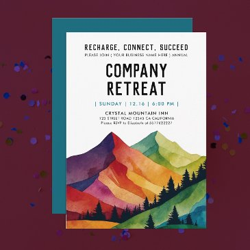 cool company retreat woodland corporate watercolor invitation