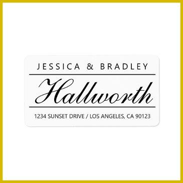 cool cursive surname script b&w return address label