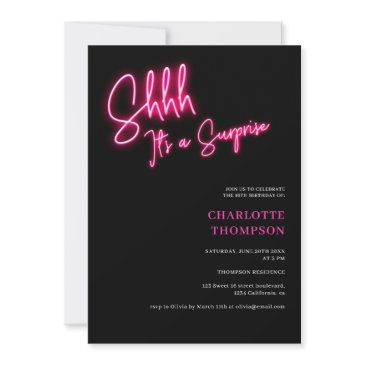cool neon pink retro black photo surprise sweet 16 invitation
