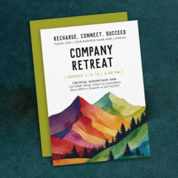 cool retreat green team building forest watercolor invitation