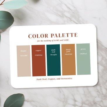 copper, beige, and dark teal wedding color palette enclosure invitations
