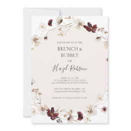 Small Copper Burgundy Wildflower Brunch & Bubbly Shower Invitation Front View