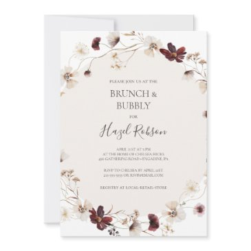 copper burgundy wildflower brunch & bubbly shower invitation