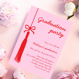 Small Coquette Bow Grad Tassel 2025 Graduation Invitation Front View