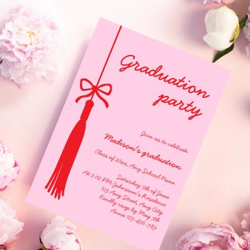 coquette bow grad tassel 2025 graduation invitation