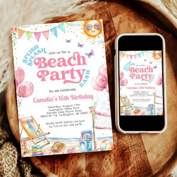 coquette coastal teenage beach birthday party invitation