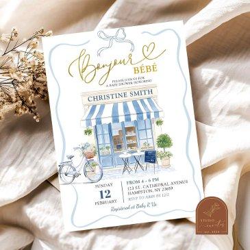 coquette parisian cafe french blue baby shower invitation