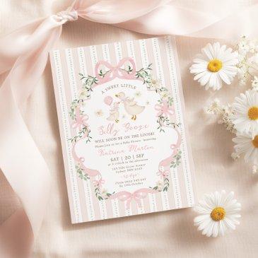 coquette silly goose pink bow girl baby shower invitation