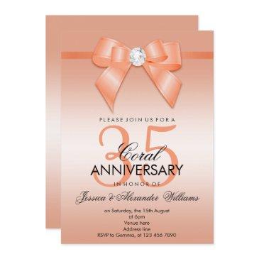 coral bow & ribbon 35th wedding anniversary invitation
