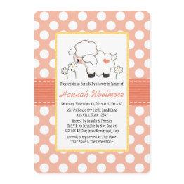 Small Coral Polka Dot Lamb Baby Shower Invitation Front View